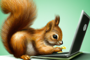 squirrel using a laptop, AI-generated using DALL·E