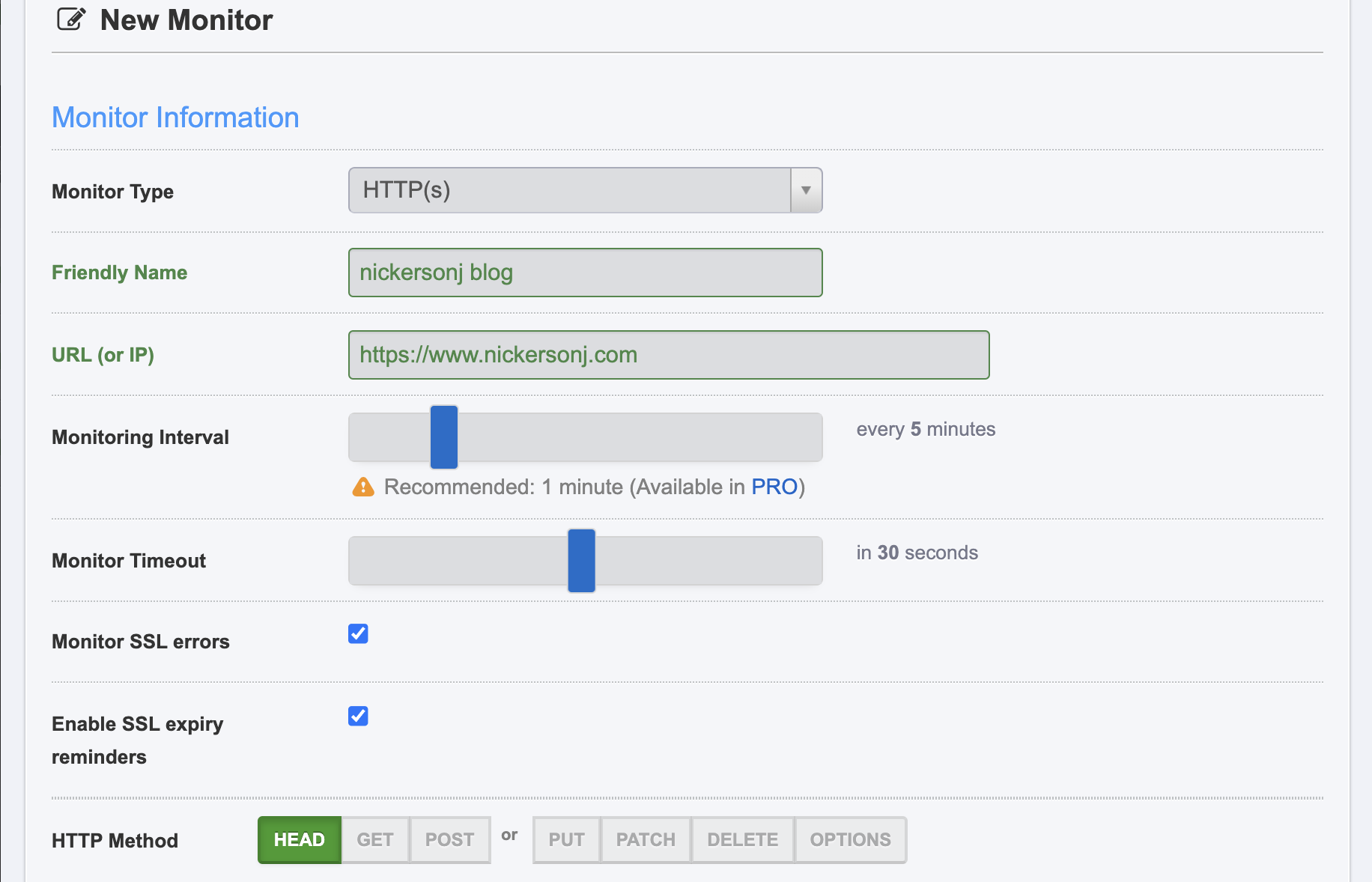 new monitor on uptime robot